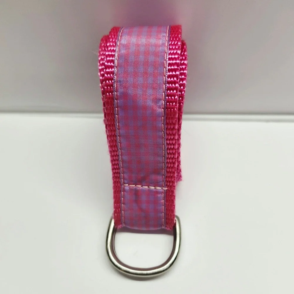 Eliza B D-Ring Web Belt Women Med Pink Purple Gingham Preppy Ribbon Adjustable